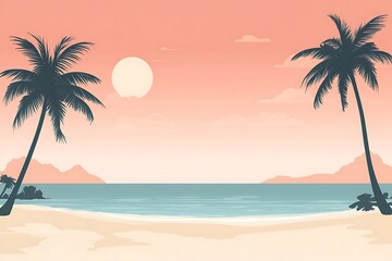 Obraz premium A flat tropical beach scene with minimalistic elements and a serene, pastel color palette