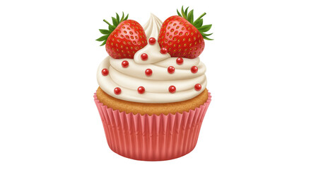 Isolated Strawberry Cupcake with White Frosting