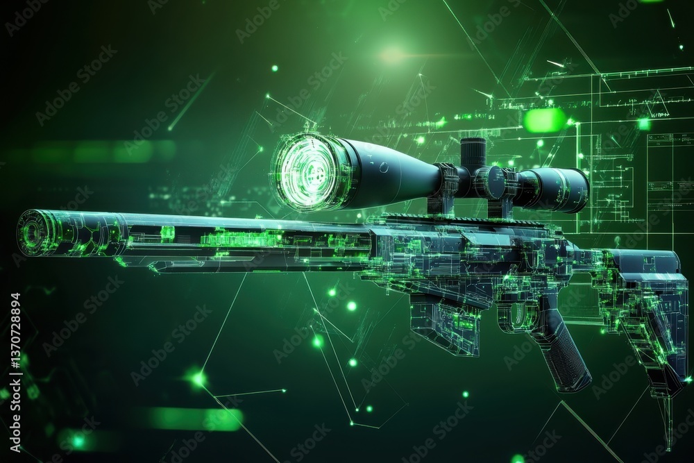 Poster high-tech sniper rifle with digital effects representing advanced technology in weaponry