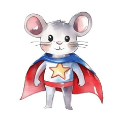mouse super hero cute watercolors illustration on white background © yuniazizah