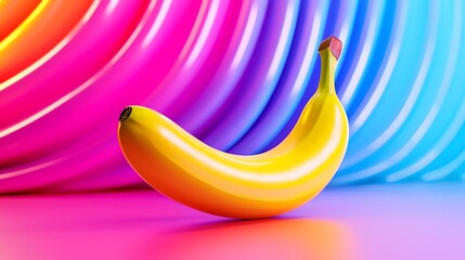 Vibrant Psychedelic Banana Transformation in Kaleidoscopic Neon Glitch Art with Copyspace