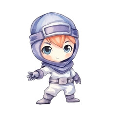 Obraz premium ninja boxing cute watercolors illustration on white background