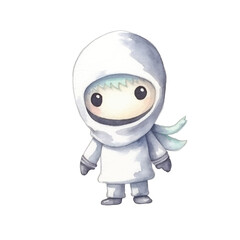 ninja disappear cute watercolors illustration on white background