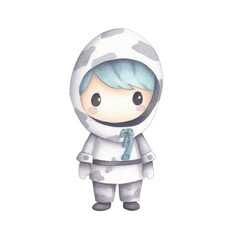 ninja disappear cute watercolors illustration on white background