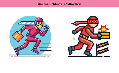 Vector Illustrations of Action Heroes Running in Dynamic Poses, A vector collection of action hero characters running with dynamic poses, ideal for adventure, superhero, and action-themed illustration