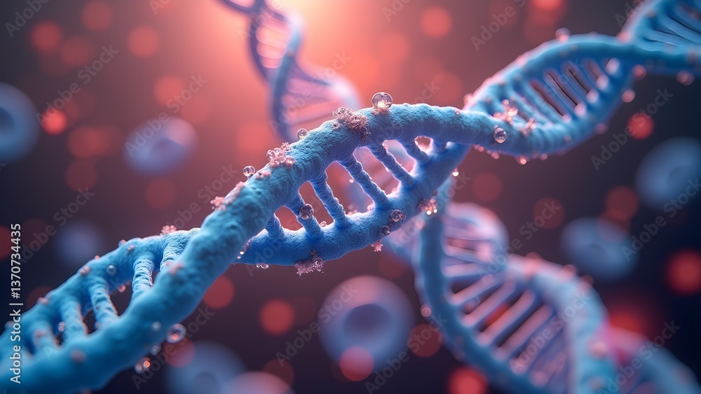 Poster detailed 3d rendering of a double helix dna molecule for science, genetics, and biomedical concepts