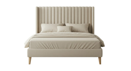 Isolated Elegant Beige Bed with Striped Headboard