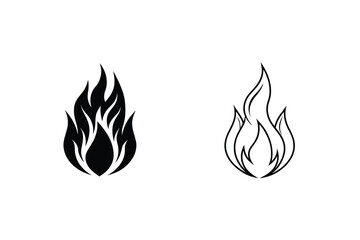 Simple Fire Flame Icons Black, Outline, Design Elements, Graphic, Vector, Illustration, Symbols, Bur