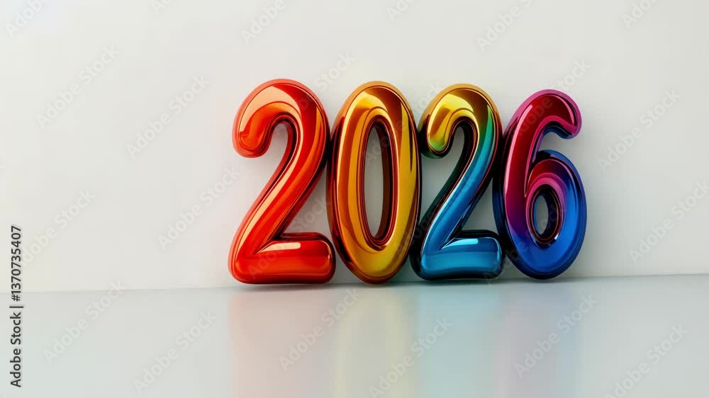 Poster vibrant and glossy design of colorful numbers 2026, celebrating optimism with modern touch, creating