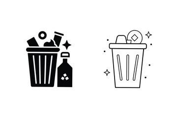 Waste Disposal Trash Can Icons, Cleanliness, Recycling, Sanitation