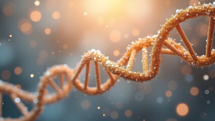Detailed DNA molecule structure on an abstract scientific background, illustrating genomic research