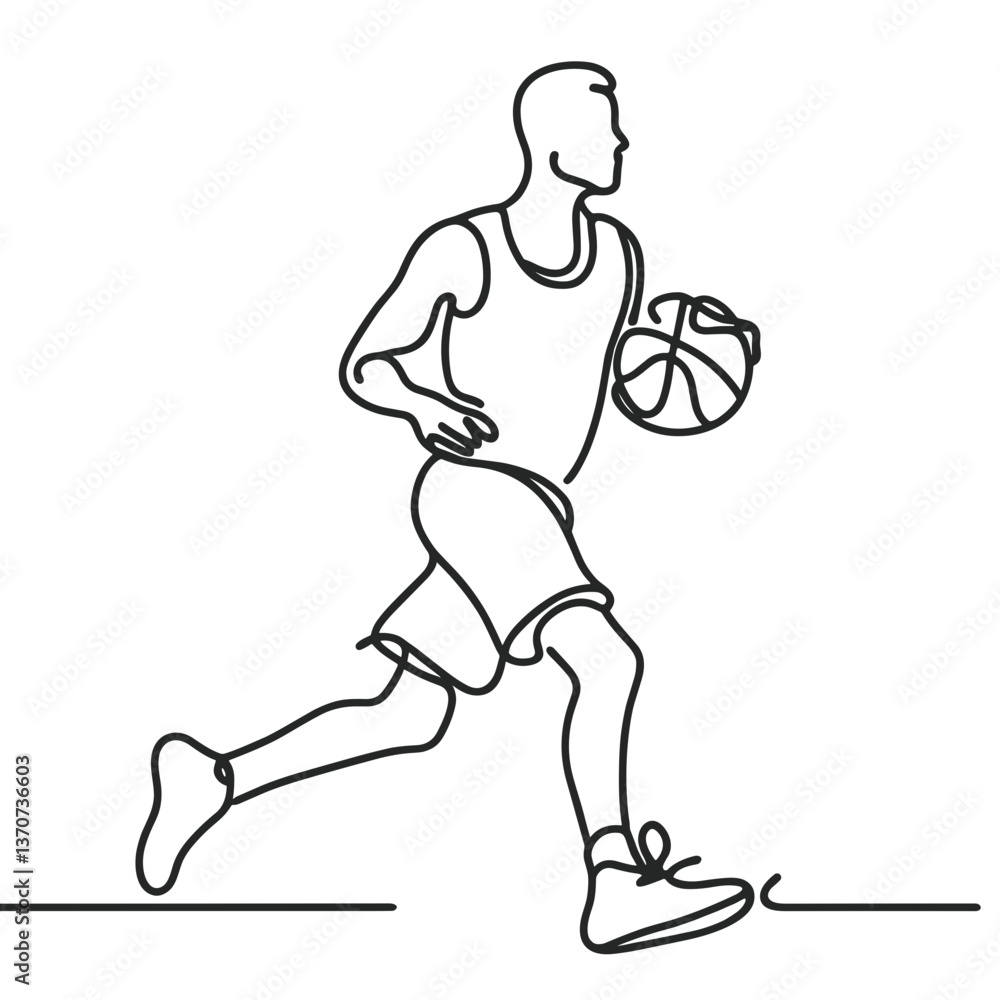 Poster basketball player running with ball in line drawing style