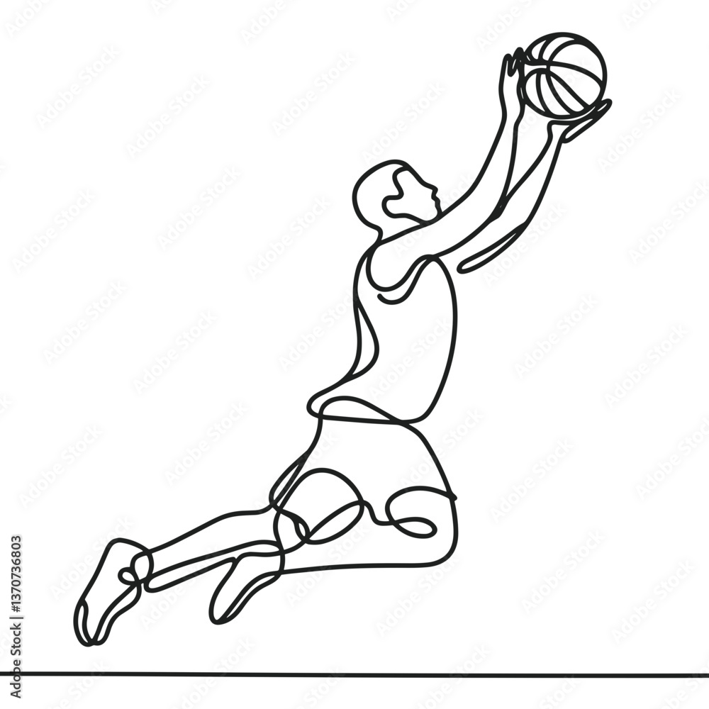 Poster basketball player jumping to catch a ball in line drawing style