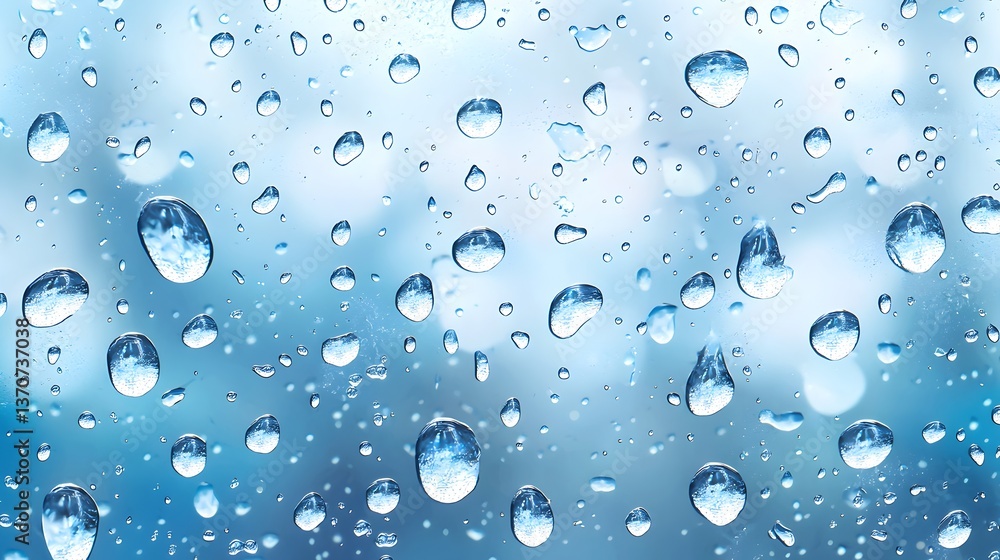 Poster the image is of raindrops on a window, creating a blurry and hazy effect