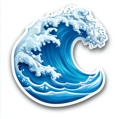 Ocean wave sticker with foamy crest in bold blue color

