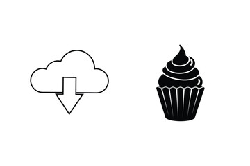 Cloud Download Icon and Delicious Cupcake Dessert Graphic