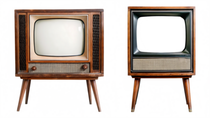 retro wooden tv box cut out with frame screen isolated on white background PNG. GENERATIVE AI