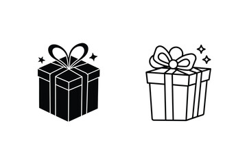 Two Gift Box Icons Filled and Outline Styles, Present, Surprise, Bow