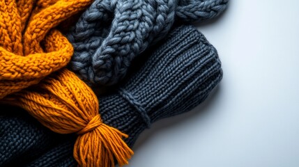 Cozy Knitted Texture: A Warmth Invitation of Mustard and Gray Woolen Scarves