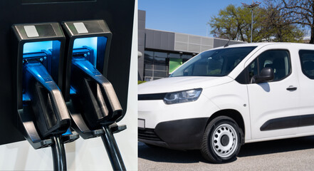 Electric delivery van with electric vehicles charging station.