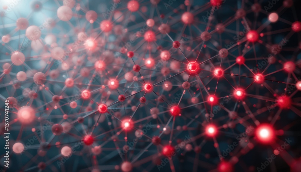 Poster abstract red and black geometric network intricate pathways and bright nodes