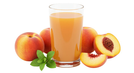 Isolated Peach Juice with Fresh Peaches