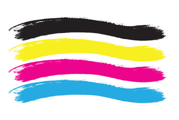 Yellow magenta cyan brushstrokes creating colorful pattern on white background