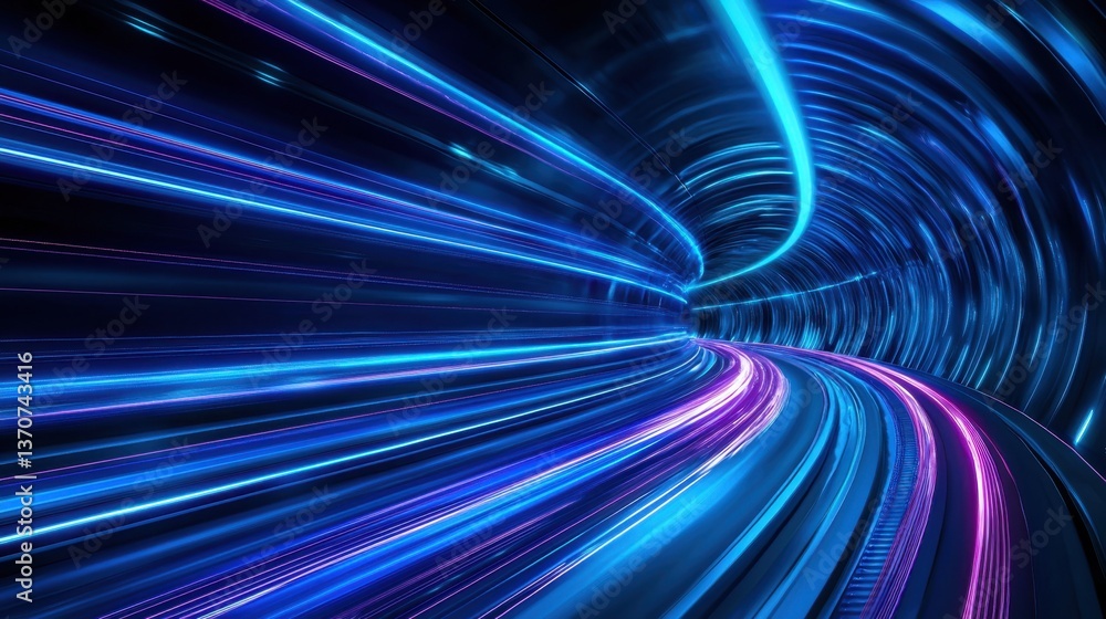 Aufkleber high-speed travel concept with dynamic blue light streaks moving fast in a tunnel, creating a motion