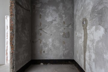 interior of the apartment without decoration in gray colors. rough finish