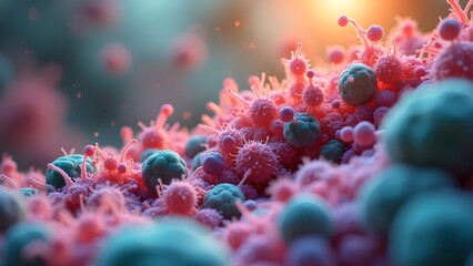 Microscopic View of Virus Cells for Medical Science and Research Imagery