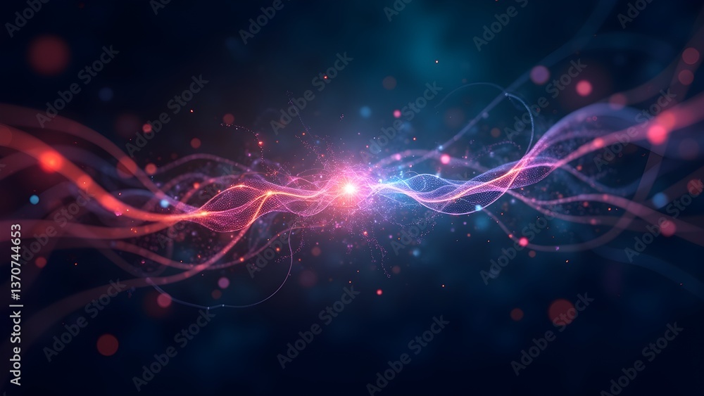 Poster futuristic abstract technology background with glowing light particles and wavy lines