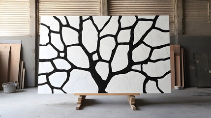 Abstract Black and White Tree Pattern on Marble Slab