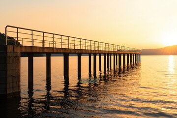 Sunset reflection on pier lake view photography serene environment landscape perspective tranquility concept