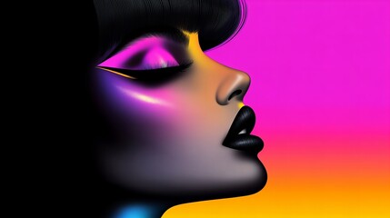 Close-up profile of a Black woman with vibrant makeup against a colorful background.  Moody, stylish, and dramatic.