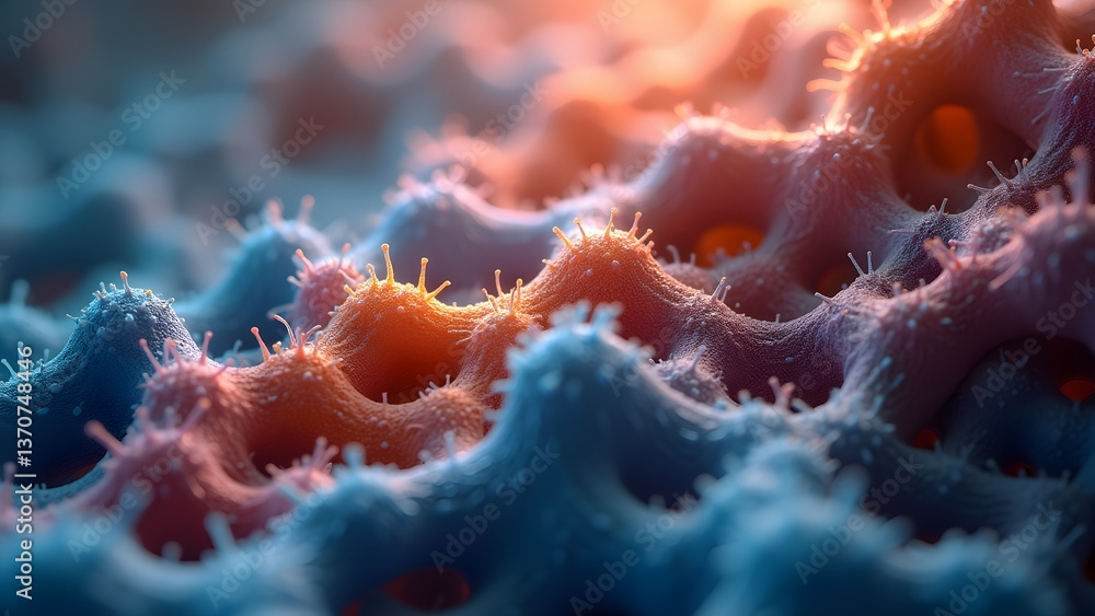 Aufkleber microscopic close-up of cellular structures with spikes in detailed scientific visualization