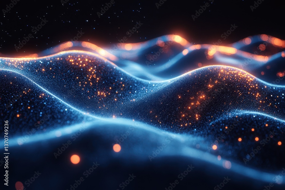 Poster colorful sparkling waves in a dark environment create a mesmerizing visual effect of light and textu