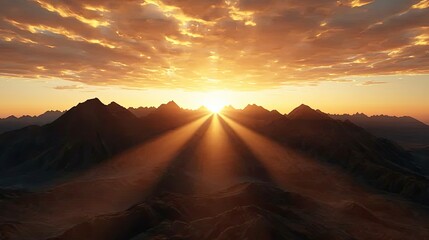 Naklejka premium Breathtaking sunrise over mountain range nature landscape majestic atmosphere aerial view serenity and calm