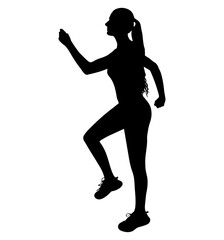 Silhouette of sporty woman practicing step aerobics, promoting healthy lifestyle and fitness. Vector illustration