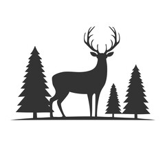 A silhouette of a deer standing gracefully in a forest
