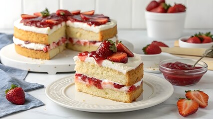 A delicious slice of strawberry shortcake.