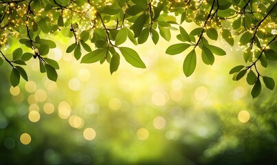 Obraz premium Glittery green leaves with a radiant shimmer effect, enhanced by a gentle bokeh background, perfect for enchanting nature and fantasy-inspired designs