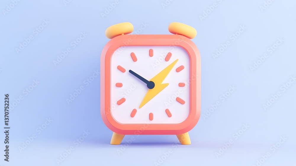 Aufkleber energizing productivity symbol:3d red alarm clock with lightning bolt