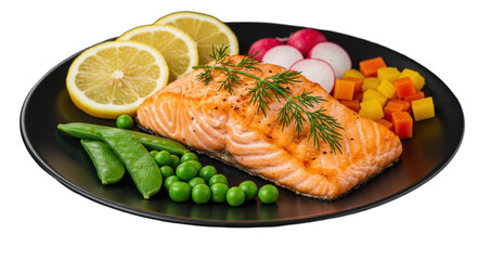 Isolated Grilled Salmon with Vegetables