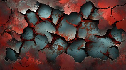 Cracked Red and Teal Metal Texture Background