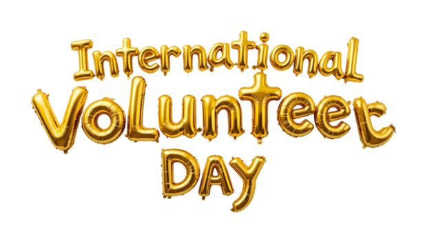 Golden balloon text International Volunteer Day png (4)