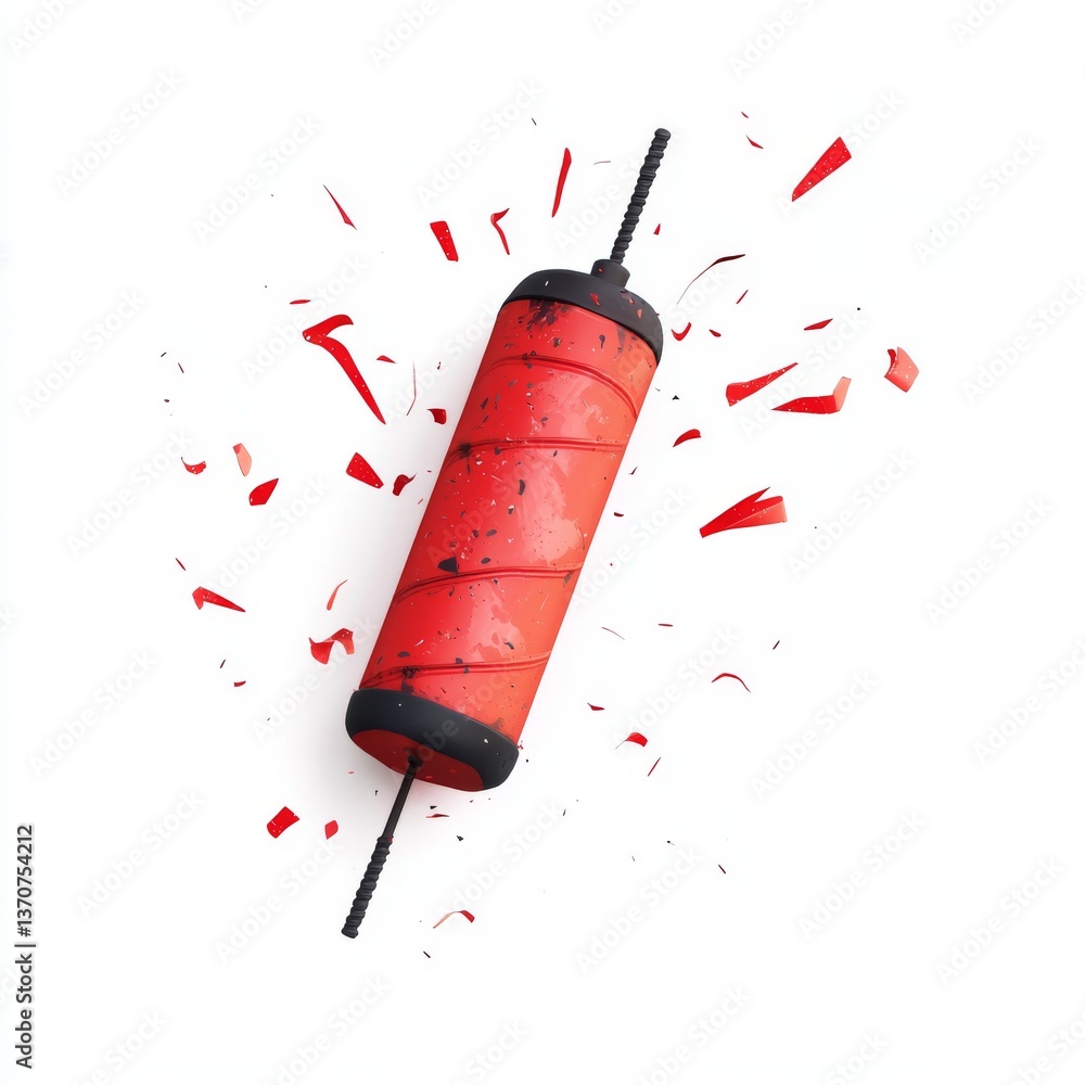 Poster vibrant red spring loaded object burst with dynamic energy against white background