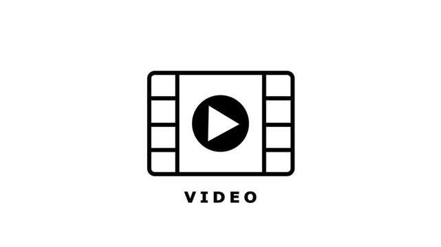 Video play button icon, film strip with video play button icon animation. simple logotype icon animation.