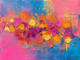 Abstract Colorful Impasto Painting Pink Blue Orange