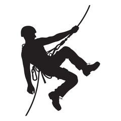 Silhouette Vector Illustration of a Man Rappelling with Climbing Gear