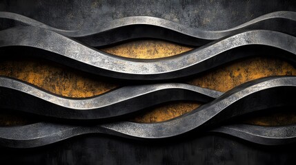 Abstract Metal Wave Background Grey Gold Texture